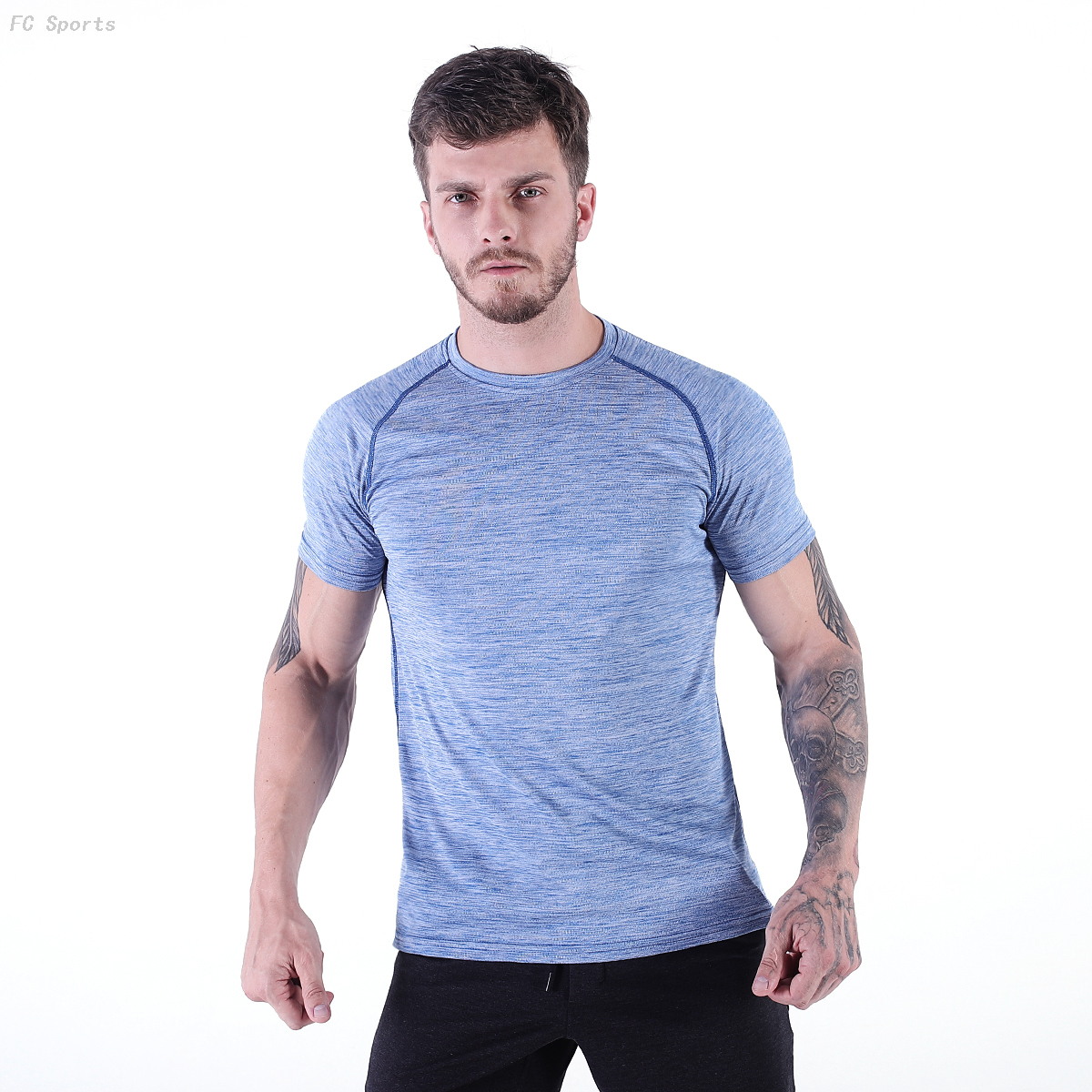 FC Sports Gym Yoga Train Wear Running Garments Men Clothing Tee Shirts Round Neck Print Tops 