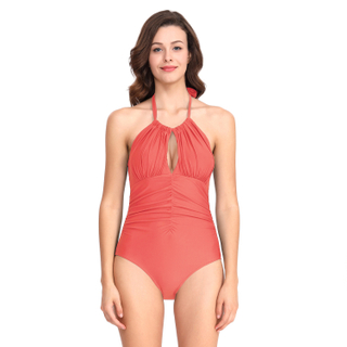 FC Sports Wear New Front Opening Bodysuit Women Open Back One Piece Backless Tether Bathing Suit Beach Living Coral 2019