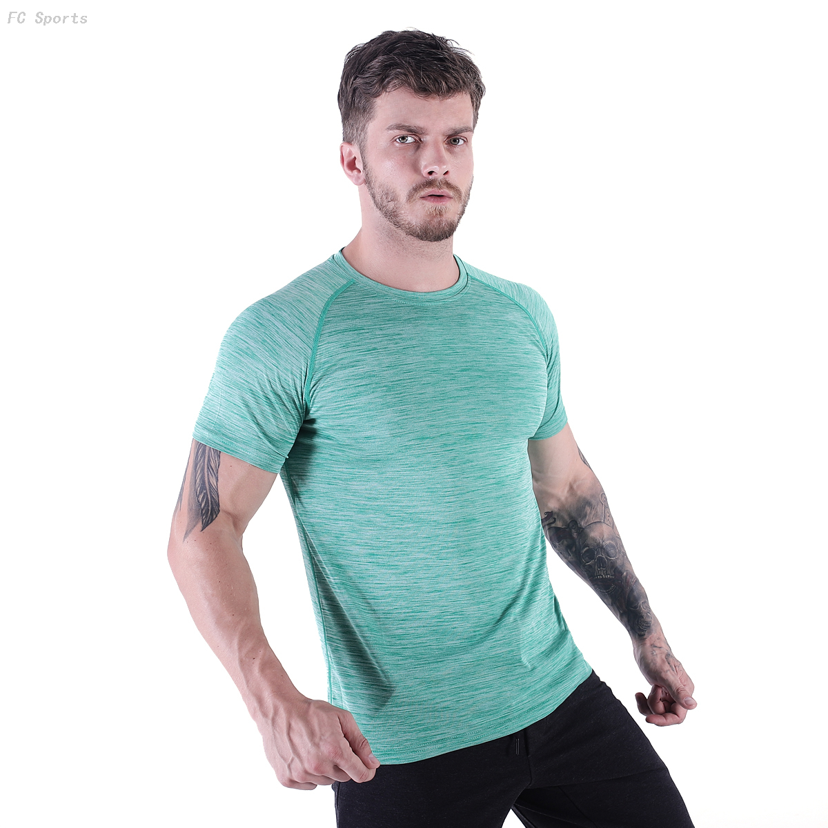 FC Sports Gym Yoga Train Wear Running Garments Men Clothing Tee Shirts Round Neck Print Tops 
