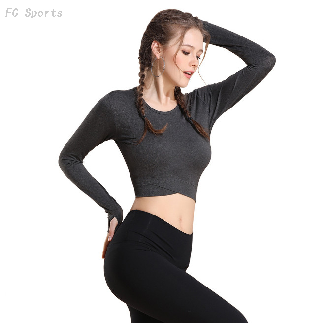 Breathable and quick-drying exposed navel workout clothes crop tops sport yoga long-sleeved