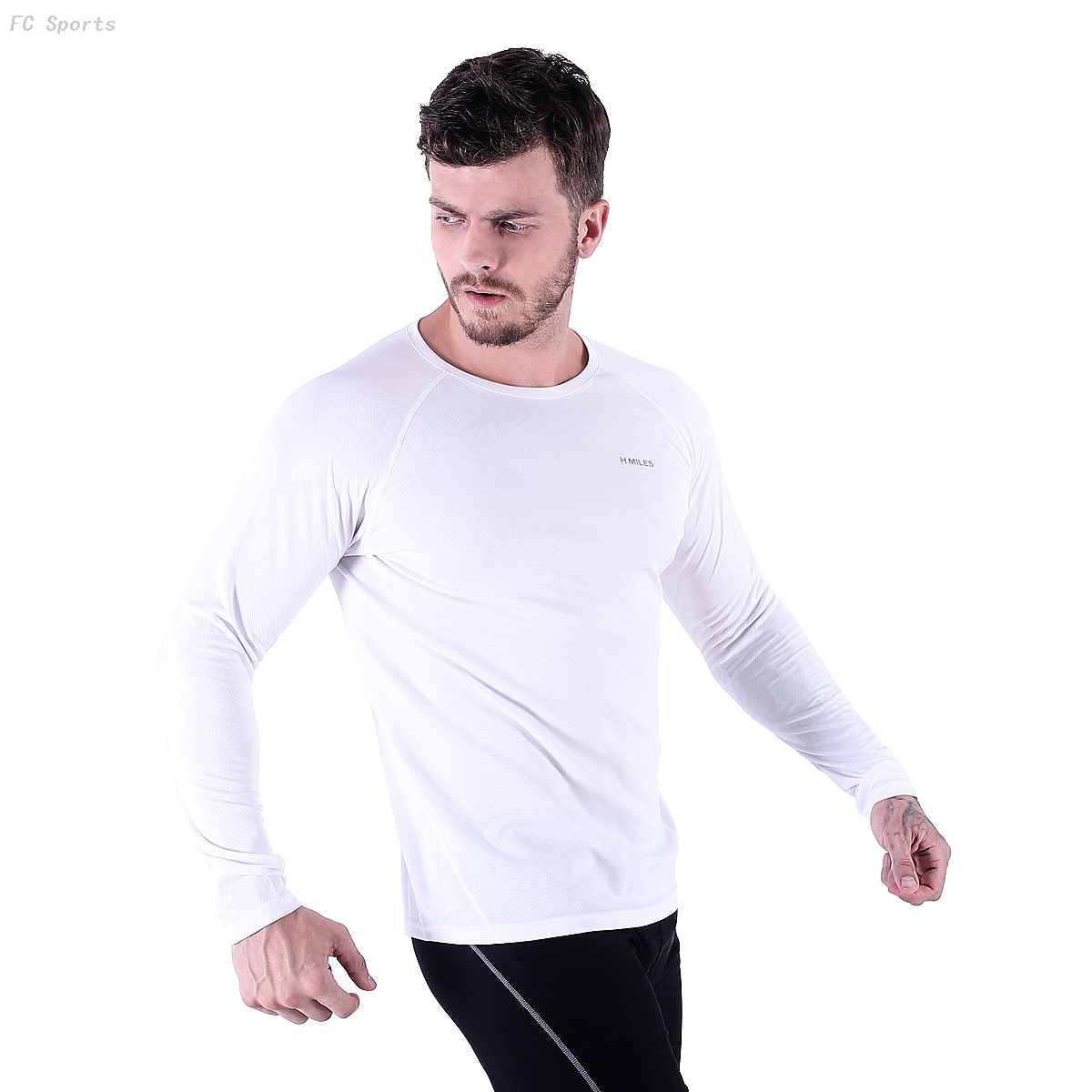 FC Sports Men Clothing Long Shirts Round Neck Tops Gym Yoga Train Wear Running Garments