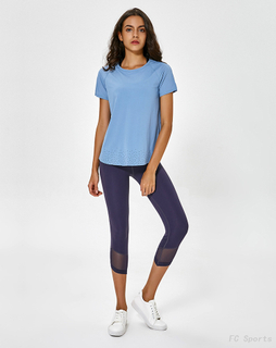 FC Sports Short-sleeved T-shirt Women Slim Breathable Laser Style Fitness Clothes Wholesale
