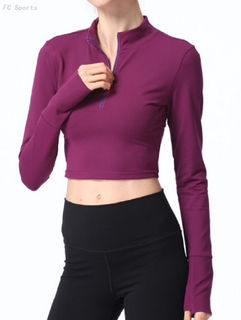 Yoga Wear crop tops T-Shirt Long Sleeve Half Zipper Workout Sports T-Shirt