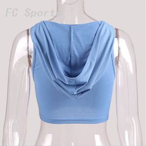 Women Sports Top With Hat Sexy Sportswear Crop Sleeveless O Neck Hoodie Suit Gym Female Short Blue T-Shirt Fitness Jogging Suits