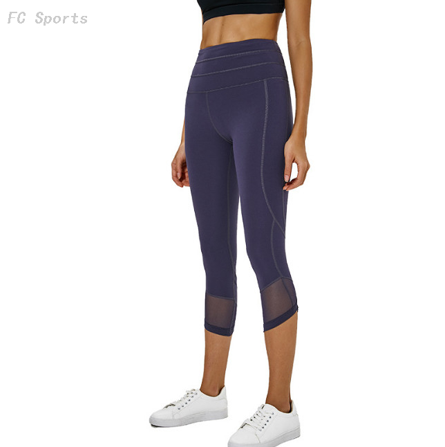 Knit stitching yoga pants women running fitness pants stretch tight cropped trousers