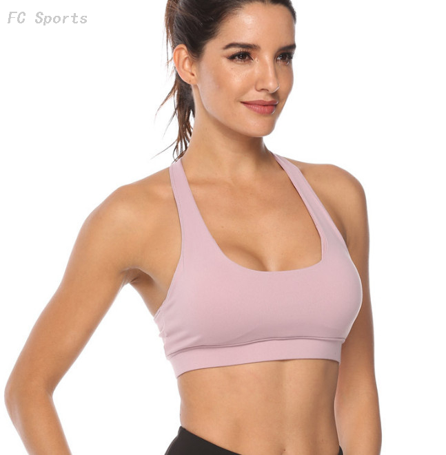 Solid color beauty back shock sports underwear women running training thin belt yoga bra
