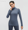 High collar long sleeve yoga wear solid color mesh stitching running sports yoga top